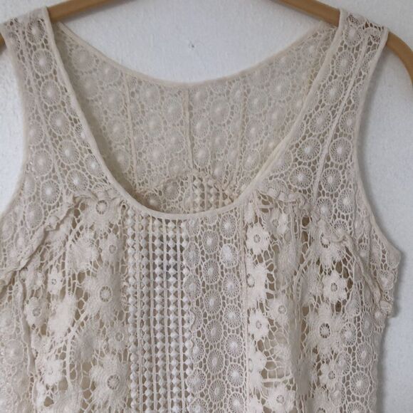 Lucky Brand size S Ivory Coquette Fairy Cotton Cottage Core Crocheted Tank Top - Picture 2 of 10